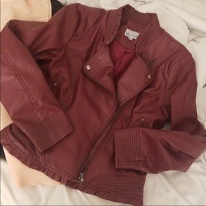 Faux leather raspberry color jacket